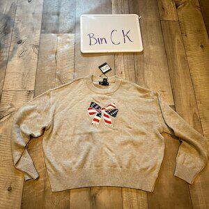 American flag bow gray sweater lightweight m